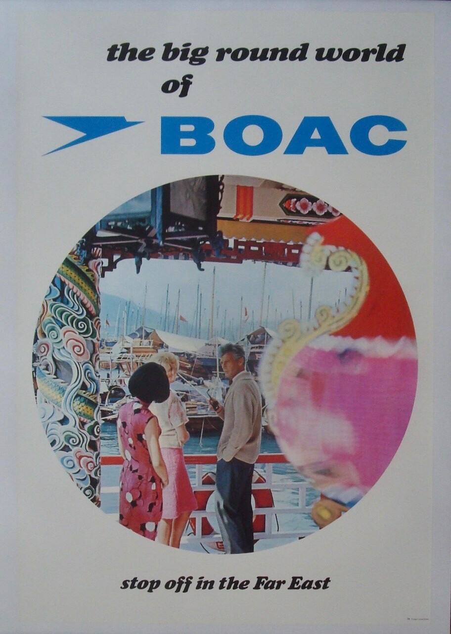 BOAC STOP OFF IN THE FAR EAST 1966 Travel Airlines poster 20x30 LINEN NM BOAC STOP OFF IN THE FAR EAST 1966 Travel Airlines poster 20x30 LINEN NM