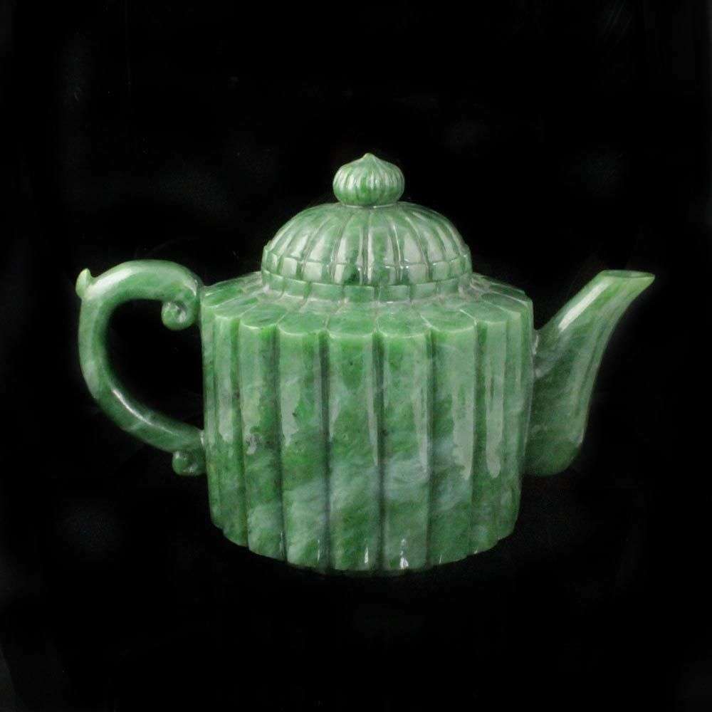 Green Genuine Natural Nephrite Jade Ripple Design Teapot 5.5x8 inches Green Genuine Natural Nephrite Jade Ripple Design Teapot 5.5x8 inches