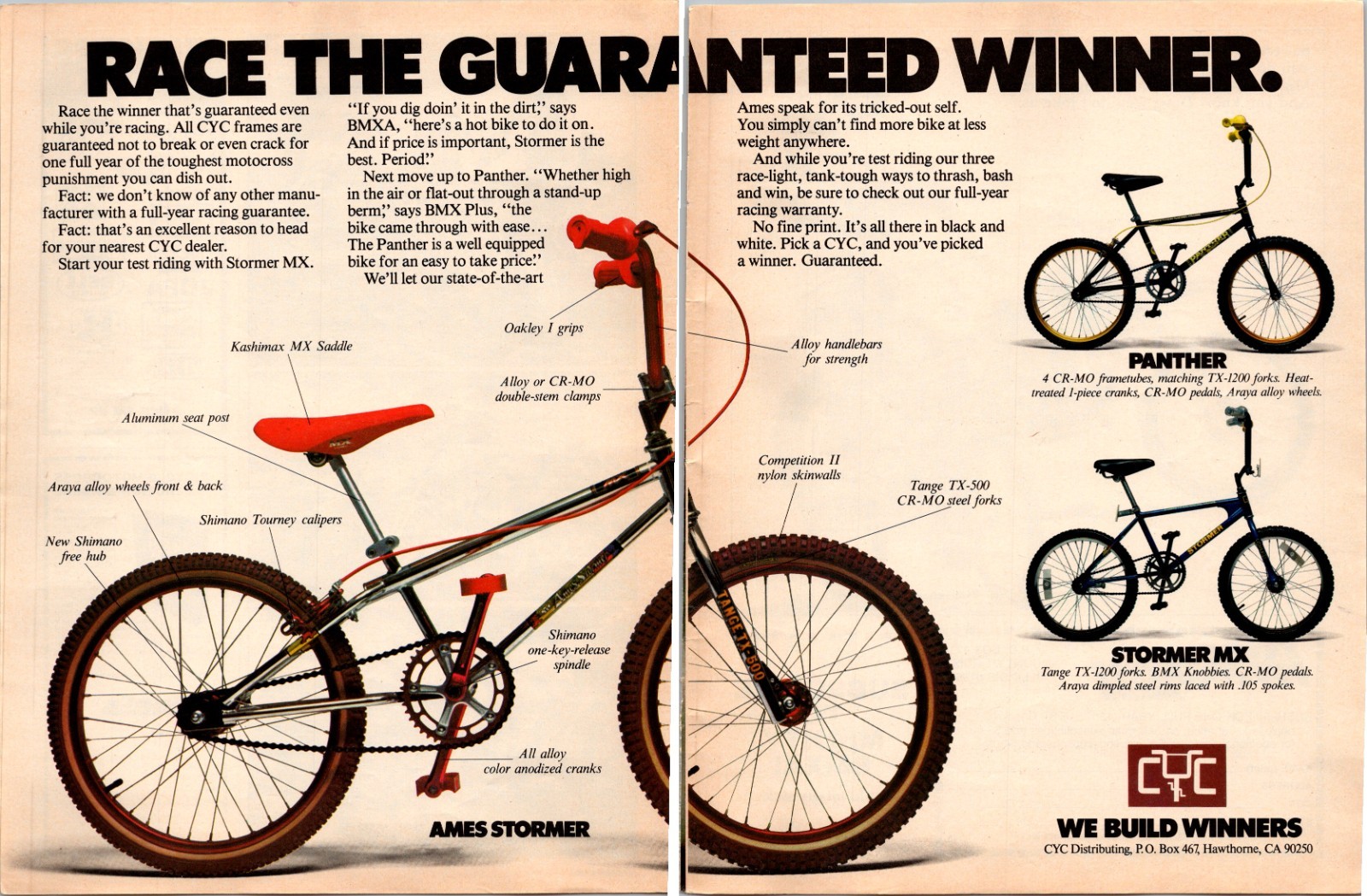 1980 •CYC BMX Panther Ames Stormer 2 Page Print Ad • 80s BMX Bike FA.04