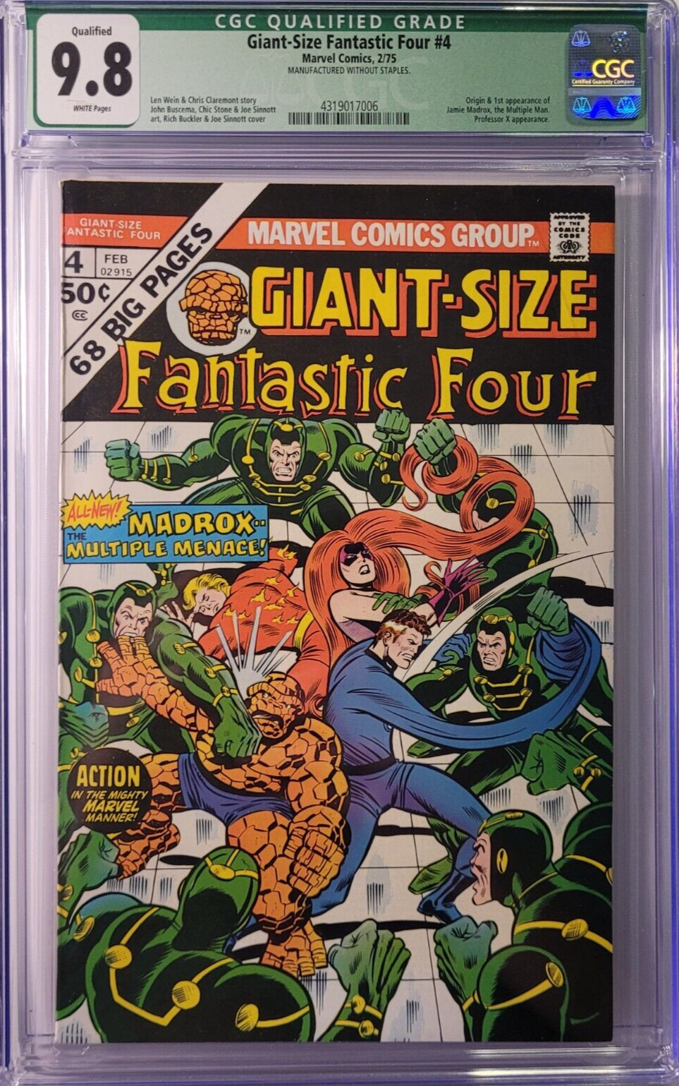 1975 Giant-Size Fantastic Four 4 CGC 9.8 1st App of Jamie Madrox Multiple Man 1975 Giant-Size Fantastic Four 4 CGC 9.8 1st App of Jamie Madrox Multiple Man