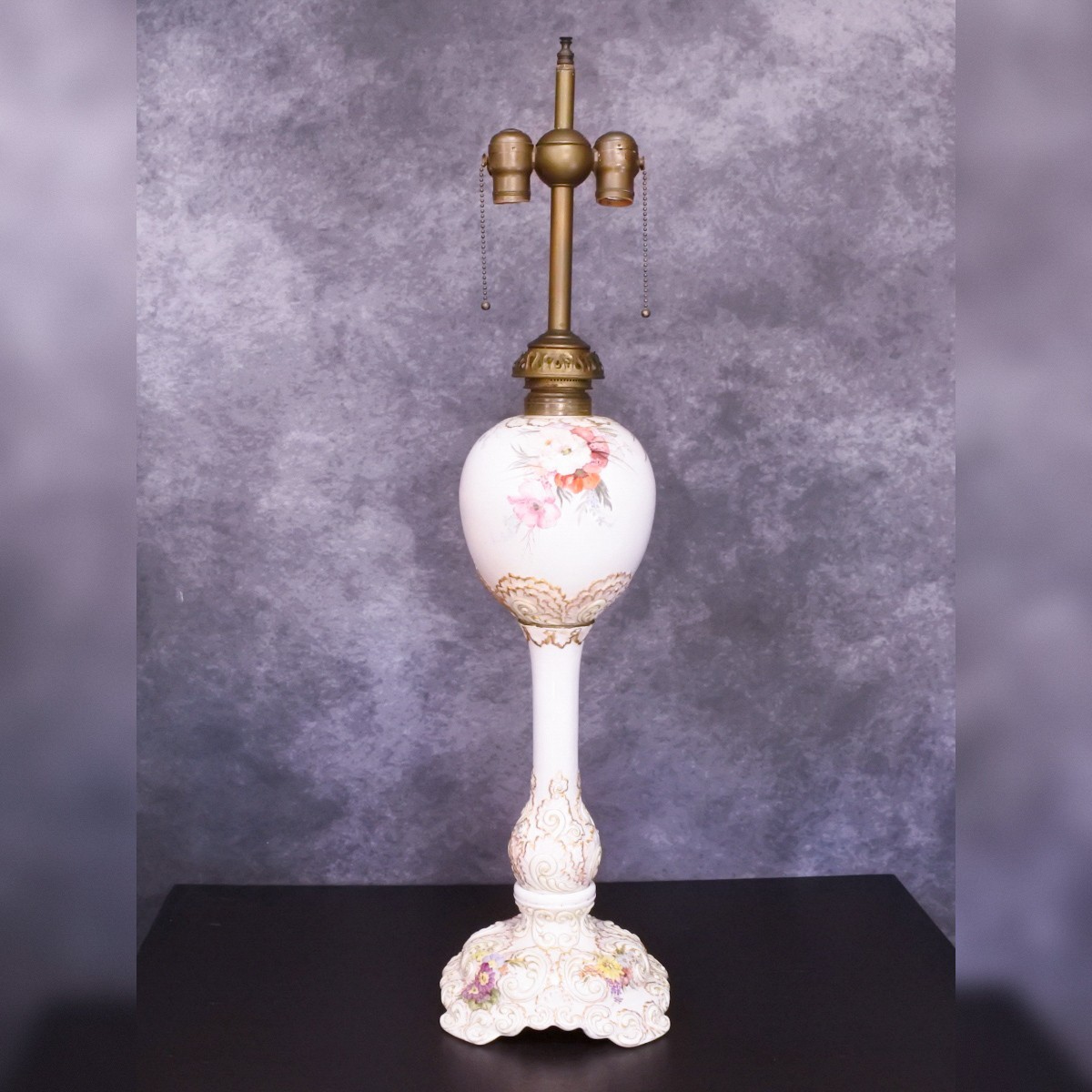 Antique Ceramic Arts Co. Belleek Lenox Hand Painted Pink Floral Parlor Lamp Base
