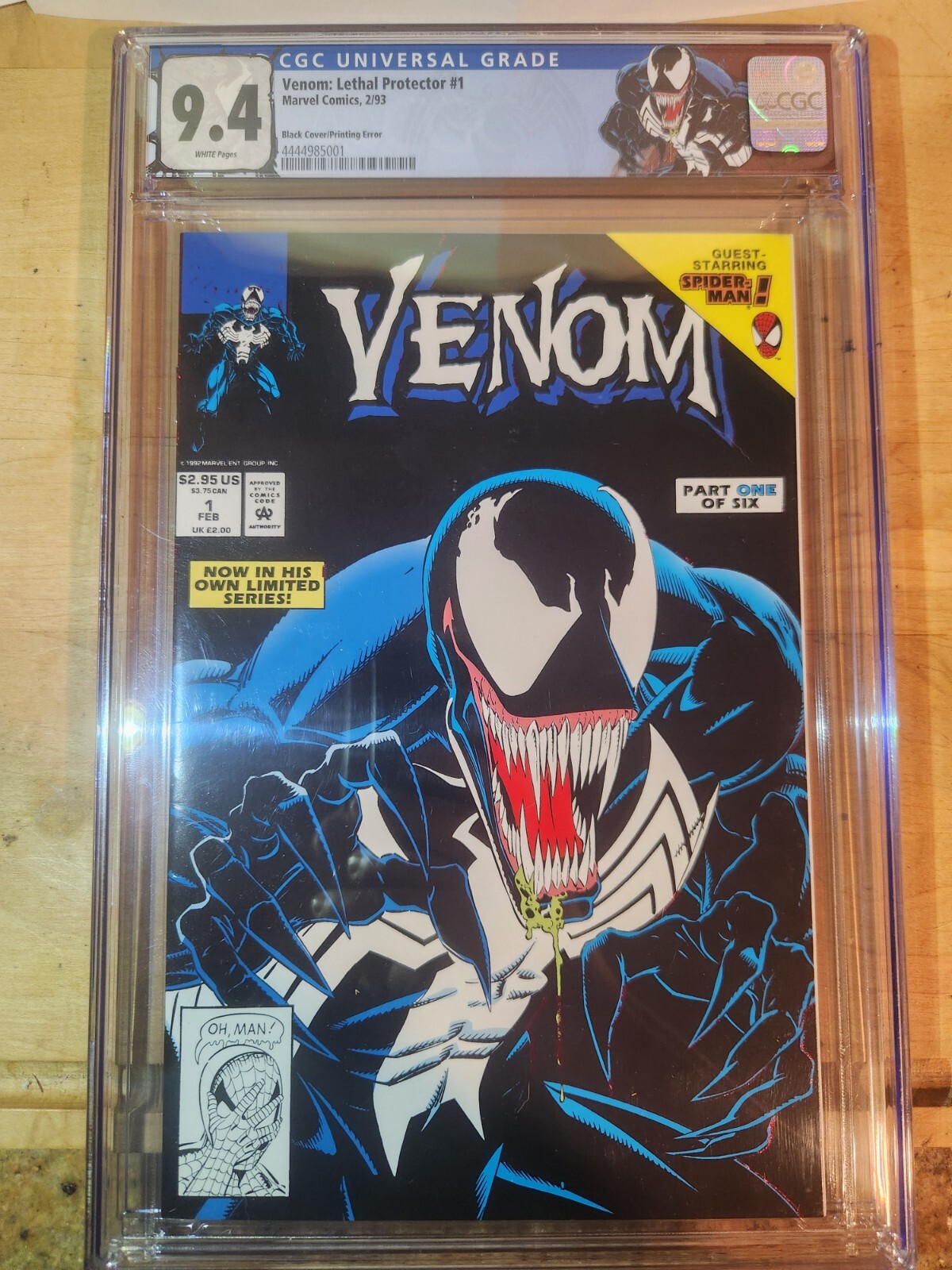 VENOM LETHAL PROTECTOR #1 CGC 9.4 BLACK COVER PRINTING ERROR  1993 Marvel MTG