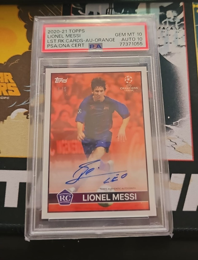 2020 Topps Lost Rookie Cards Lionel Messi Auto Orange /5 PSA 10 AUTO 10 POP 1