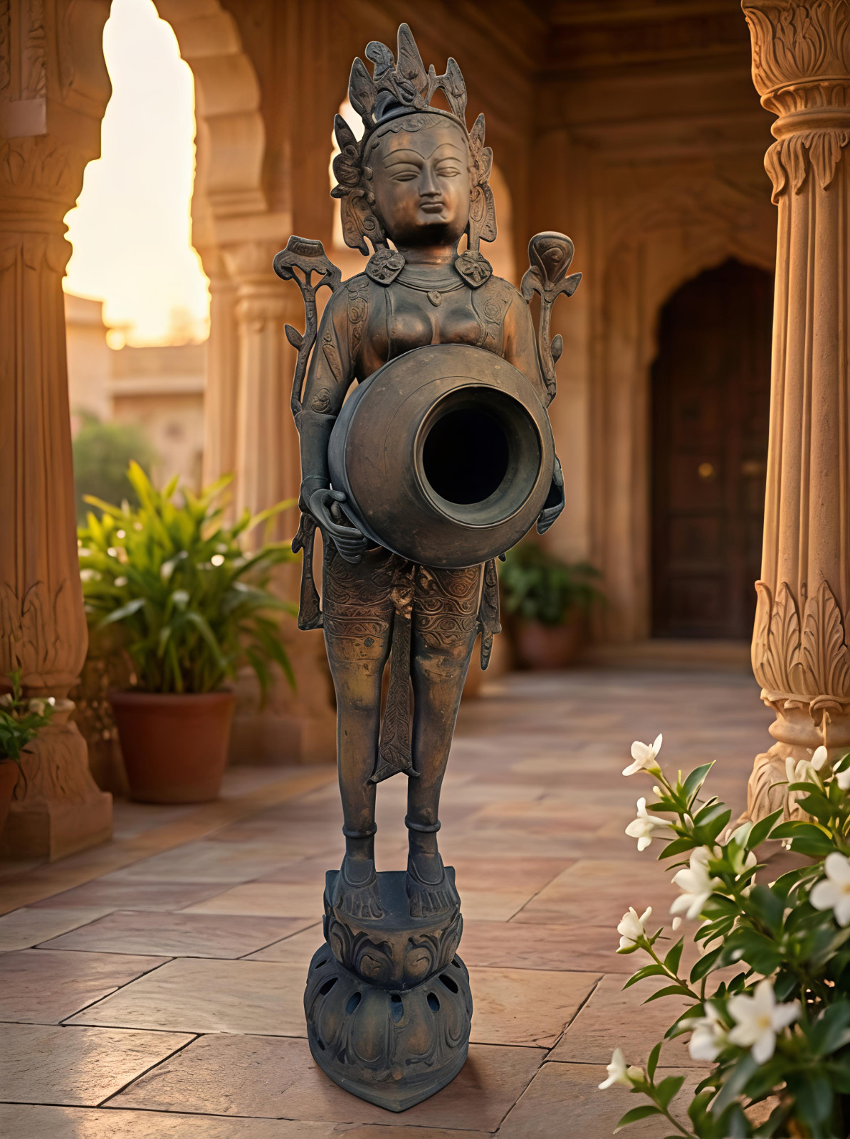 Antique Brass Standing Tara Statue Fountain Indo-Tibetan Goddess of Compassion Antique Brass Standing Tara Statue Fountain Indo-Tibetan Goddess of Compassion