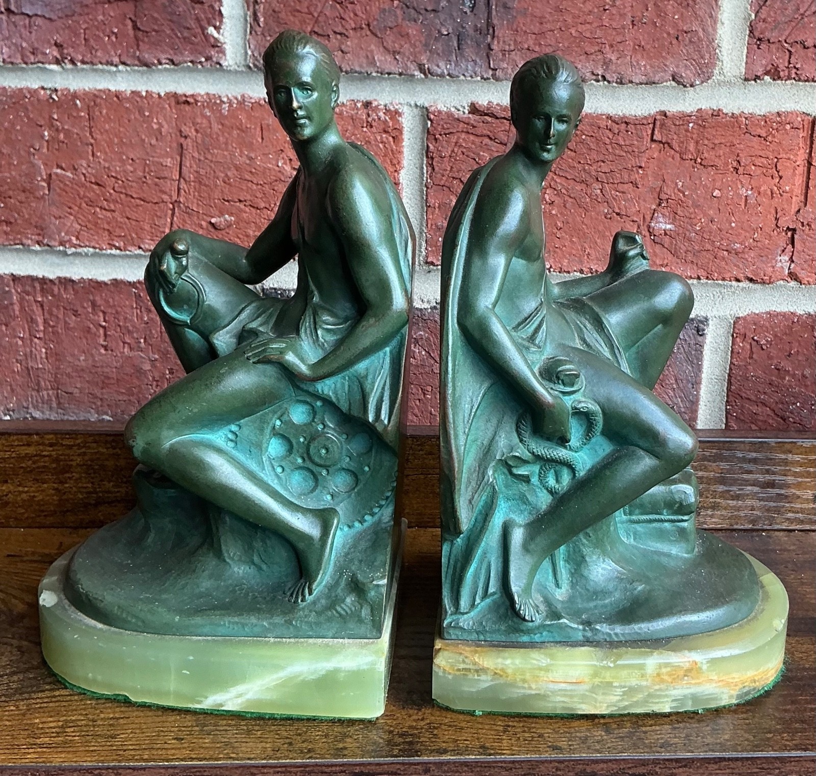 antique Austrian  Bronze  bookends,  Sc Bruno Zach,  c. 1915, B Altman Co, rare