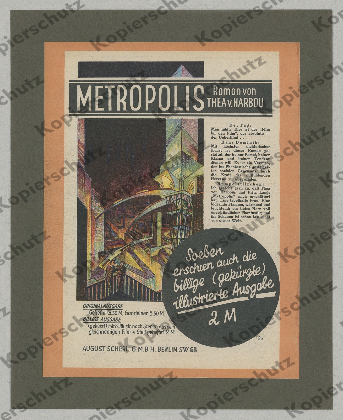 orig. Color Advertising Metropolis Harbou Weimann Science Fiction Silent Film UFA 1926 orig. Color Advertising Metropolis Harbou Weimann Science Fiction Silent Film UFA 1926