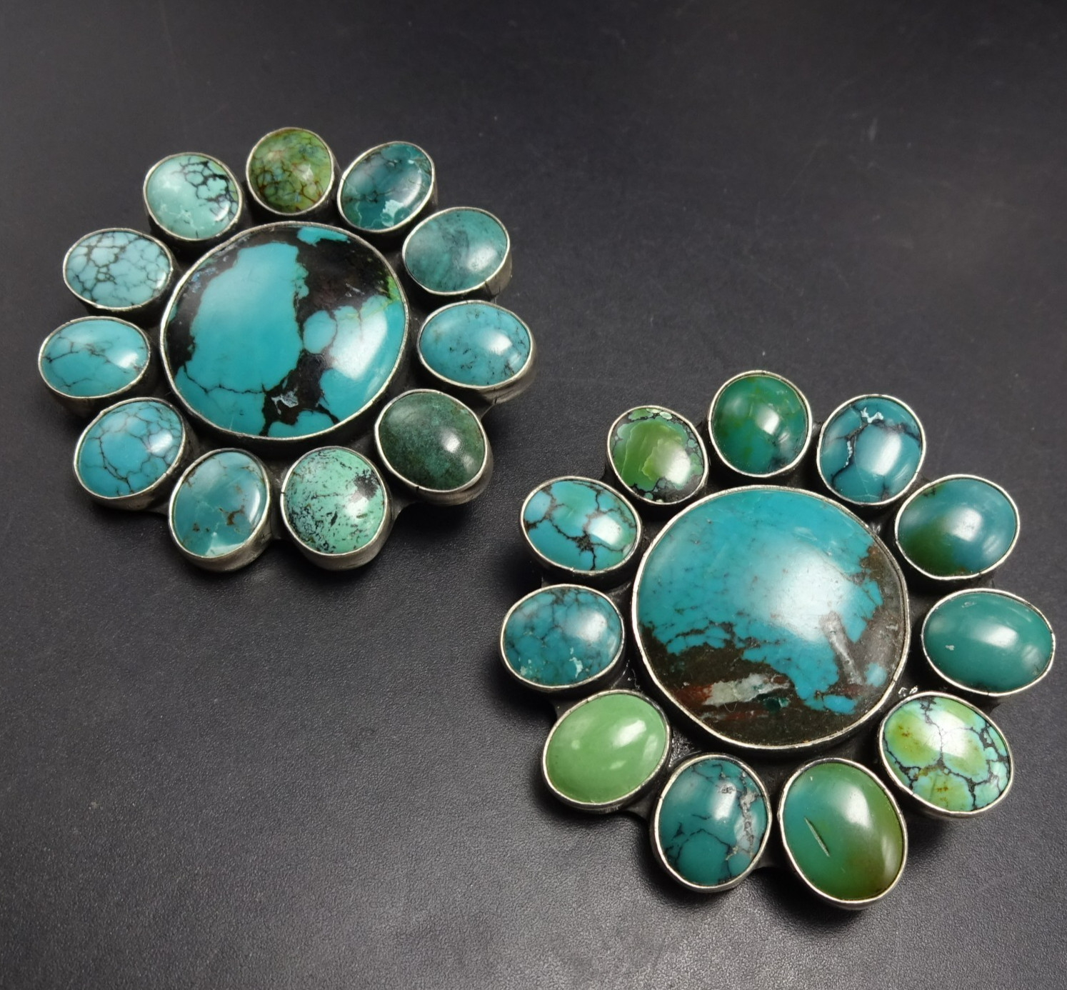 Exquisite FEDERICO JIMENEZ Sterling Silver TURQUOISE CLUSTER EARRINGS Clip-On