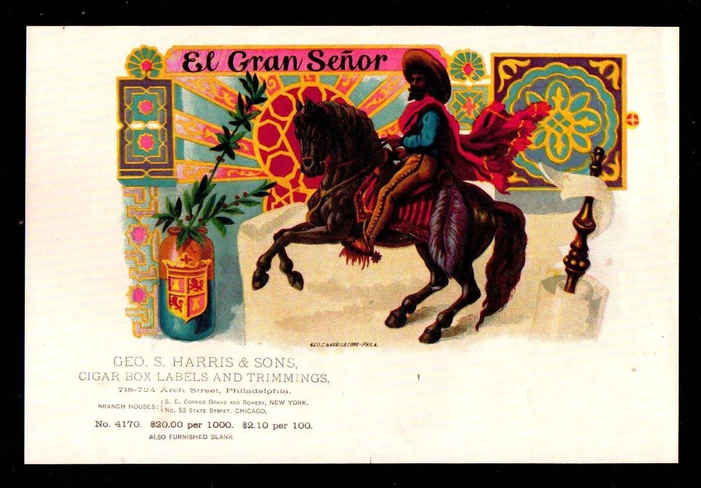 El Gran Senor - 100+ Years Old - Original Genuine Sample EX RARE Cigar Box Label El Gran Senor - 100+ Years Old - Original Genuine Sample EX RARE Cigar Box Label