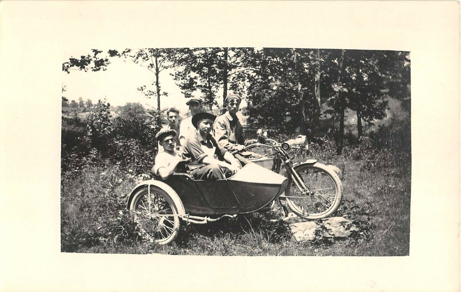 c.1915? RPPC 5 Boys on Harley Davidson ? Motorcycle & Side Car c.1915? RPPC 5 Boys on Harley Davidson ? Motorcycle & Side Car