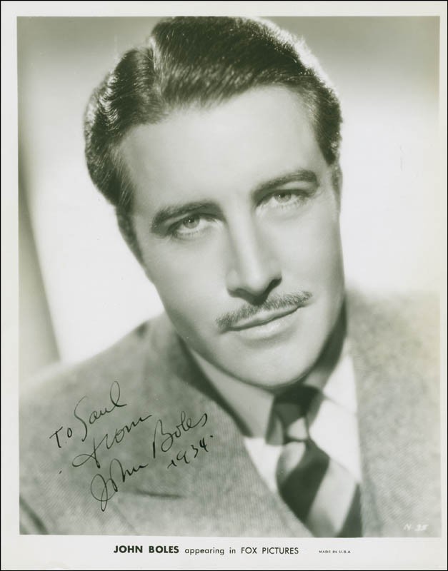 JOHN BOLES - INSCRIBED PRINTED PHOTOGRAPH SIGNED IN INK 1934 JOHN BOLES - INSCRIBED PRINTED PHOTOGRAPH SIGNED IN INK 1934