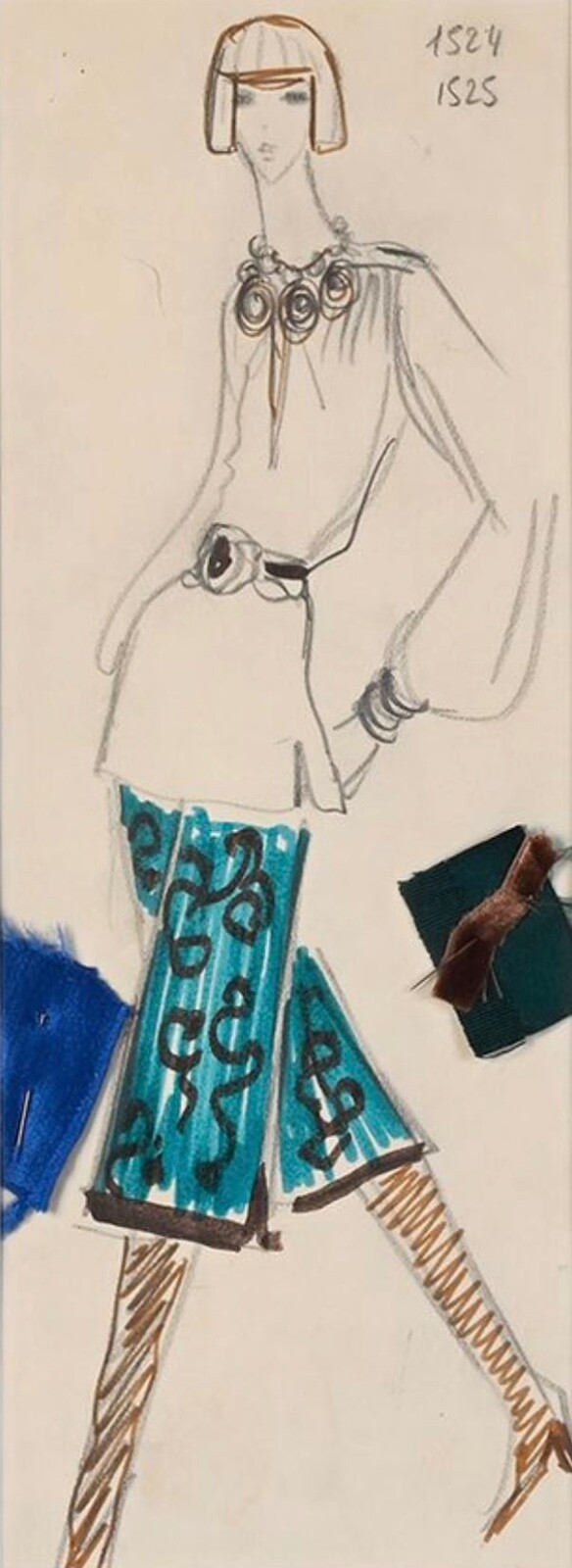YVES SAINT LAURENT - Extraordinary original drawing for the Chinese collection.
