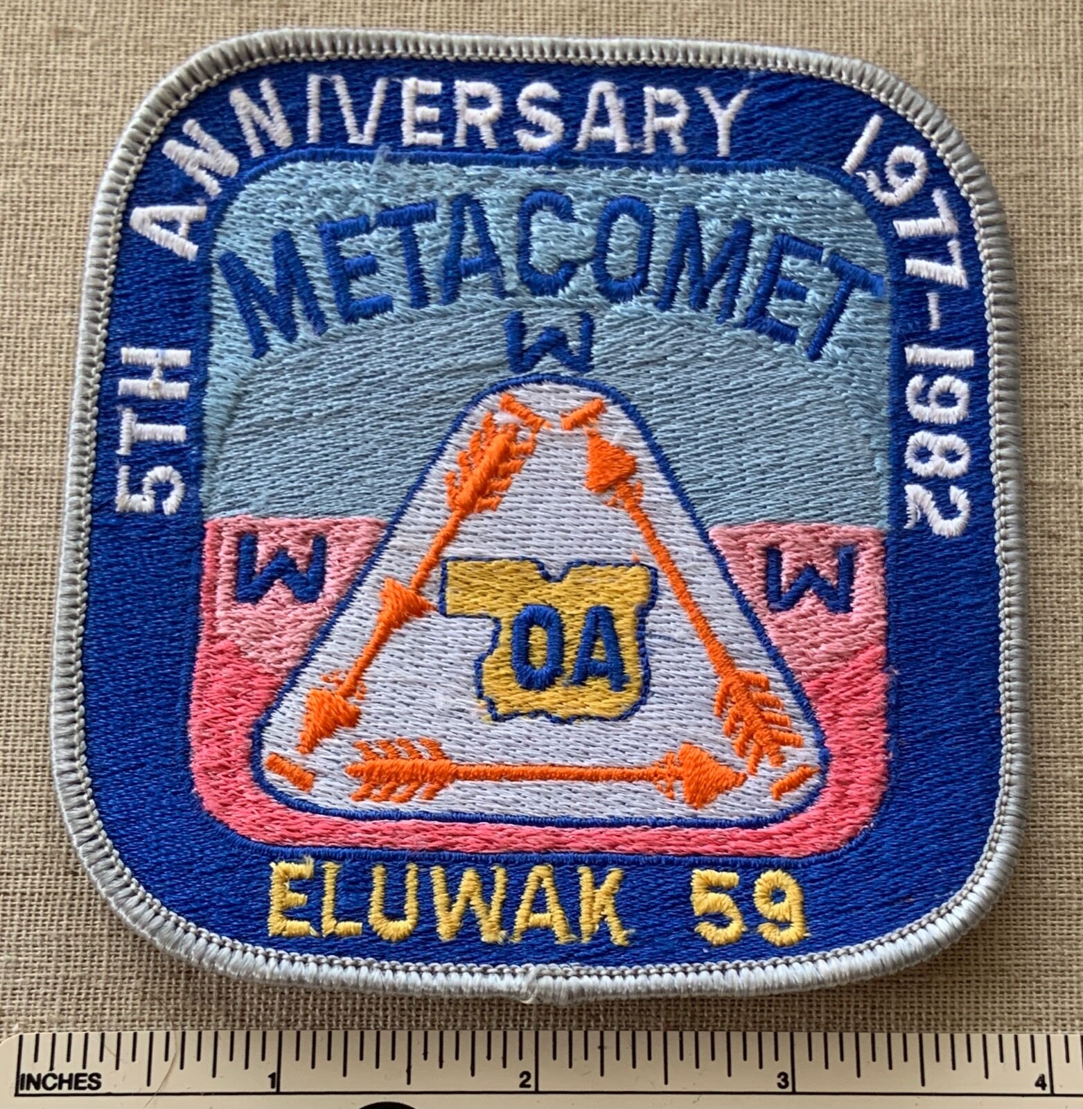 1982 OA ELUWAK LODGE 59 Metacomet Chapter 5th Anniv Order of the Arrow PATCH WWW 1982 OA ELUWAK LODGE 59 Metacomet Chapter 5th Anniv Order of the Arrow PATCH WWW