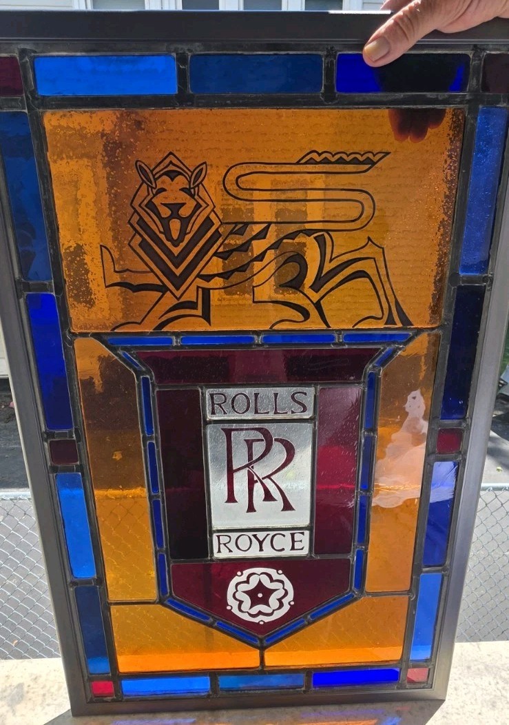 Rolls Royce Automobile Pre-1930 Stained Glass Dealership Window Architectural Ad Rolls Royce Automobile Pre-1930 Stained Glass Dealership Window Architectural Ad
