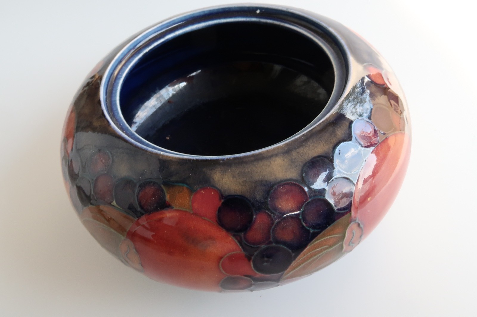 Moorcraft William Pomegranate Vase Pottery Dark Blue Berry Rare England