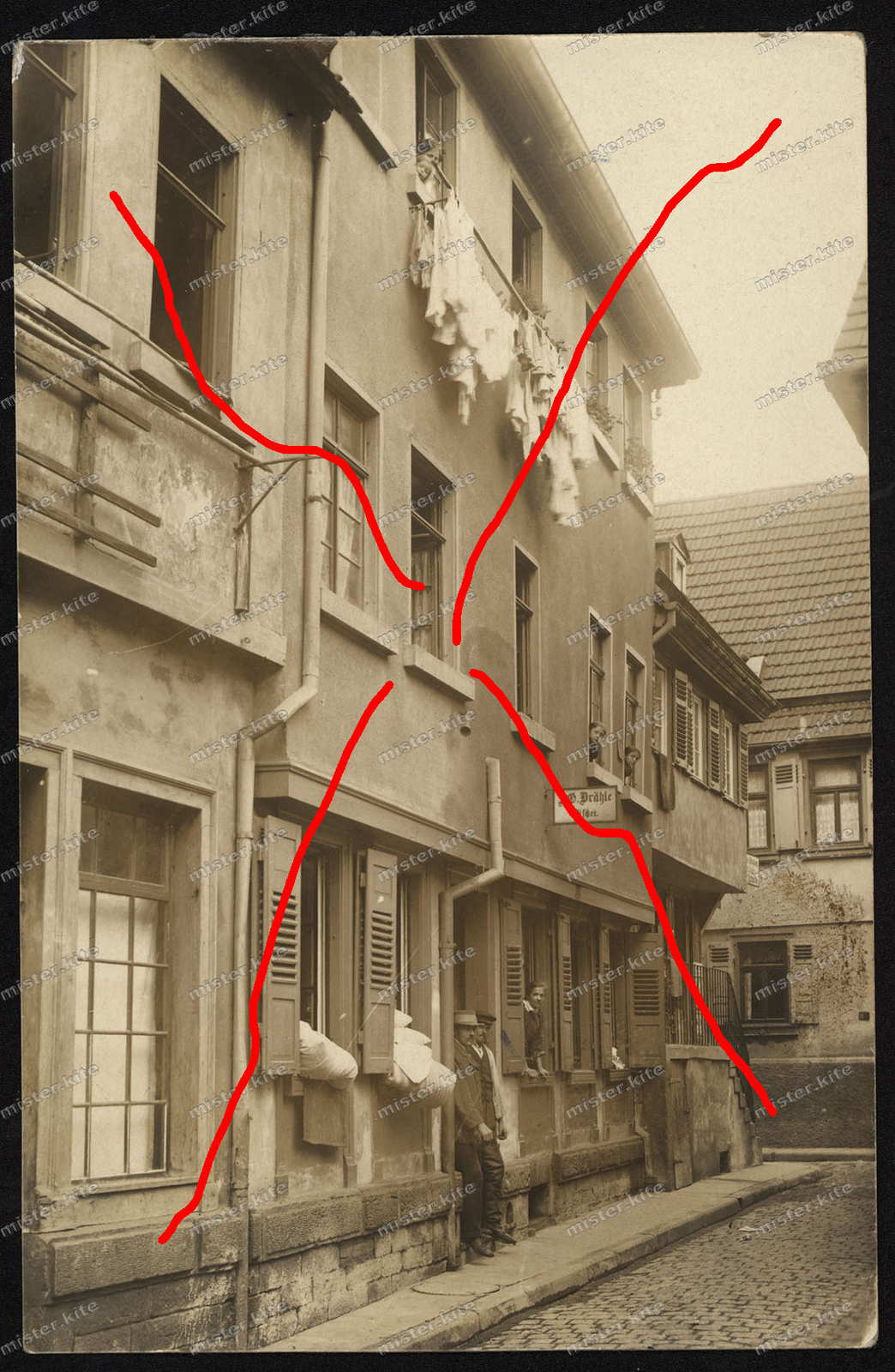 Photo-postcard-Stuttgart-Bad-Cannstatt-hail shooting-drähler-house-architecture-