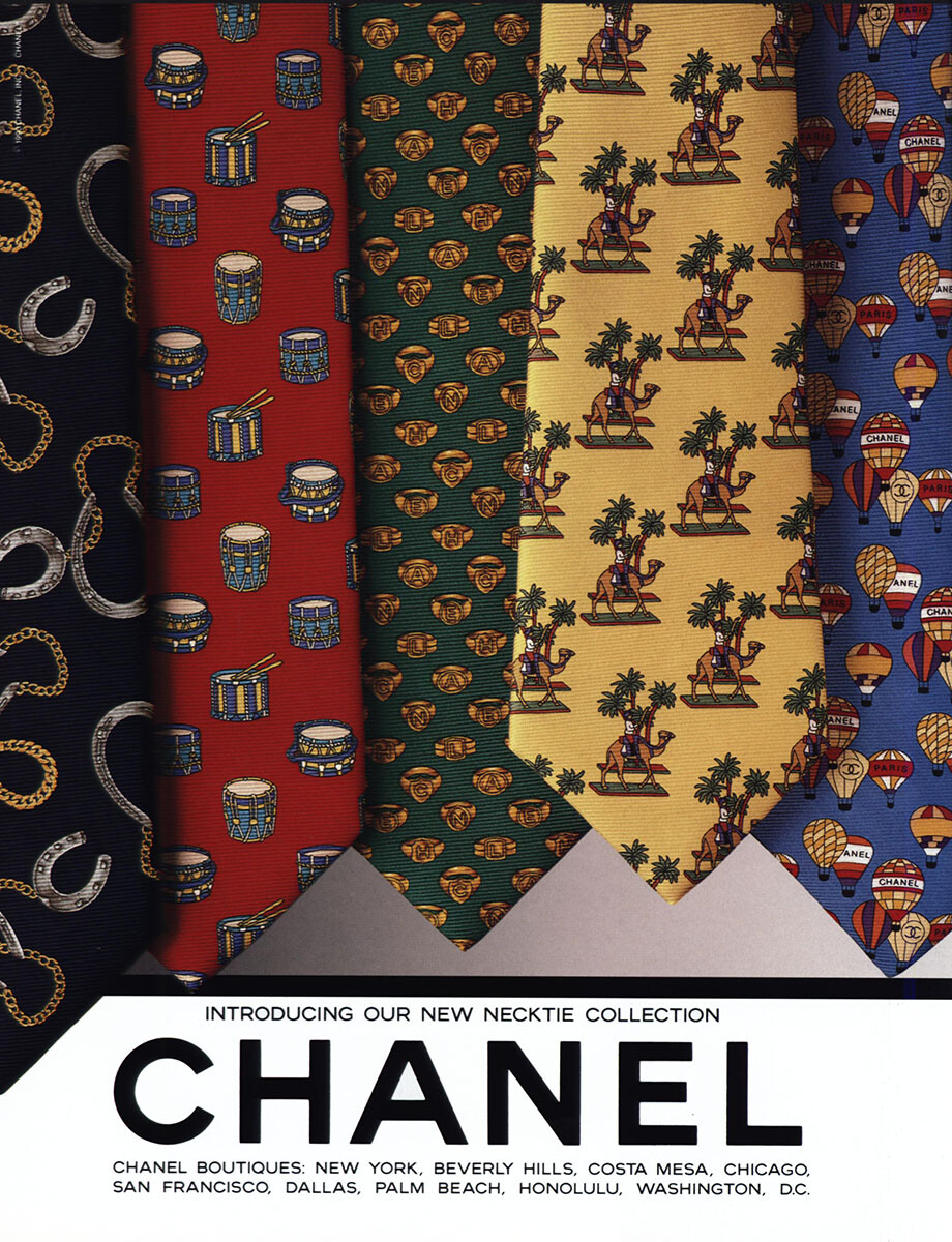 1993 Chanel: New Necktie Collection Drums Camels Vintage Print Ad 1993 Chanel: New Necktie Collection Drums Camels Vintage Print Ad