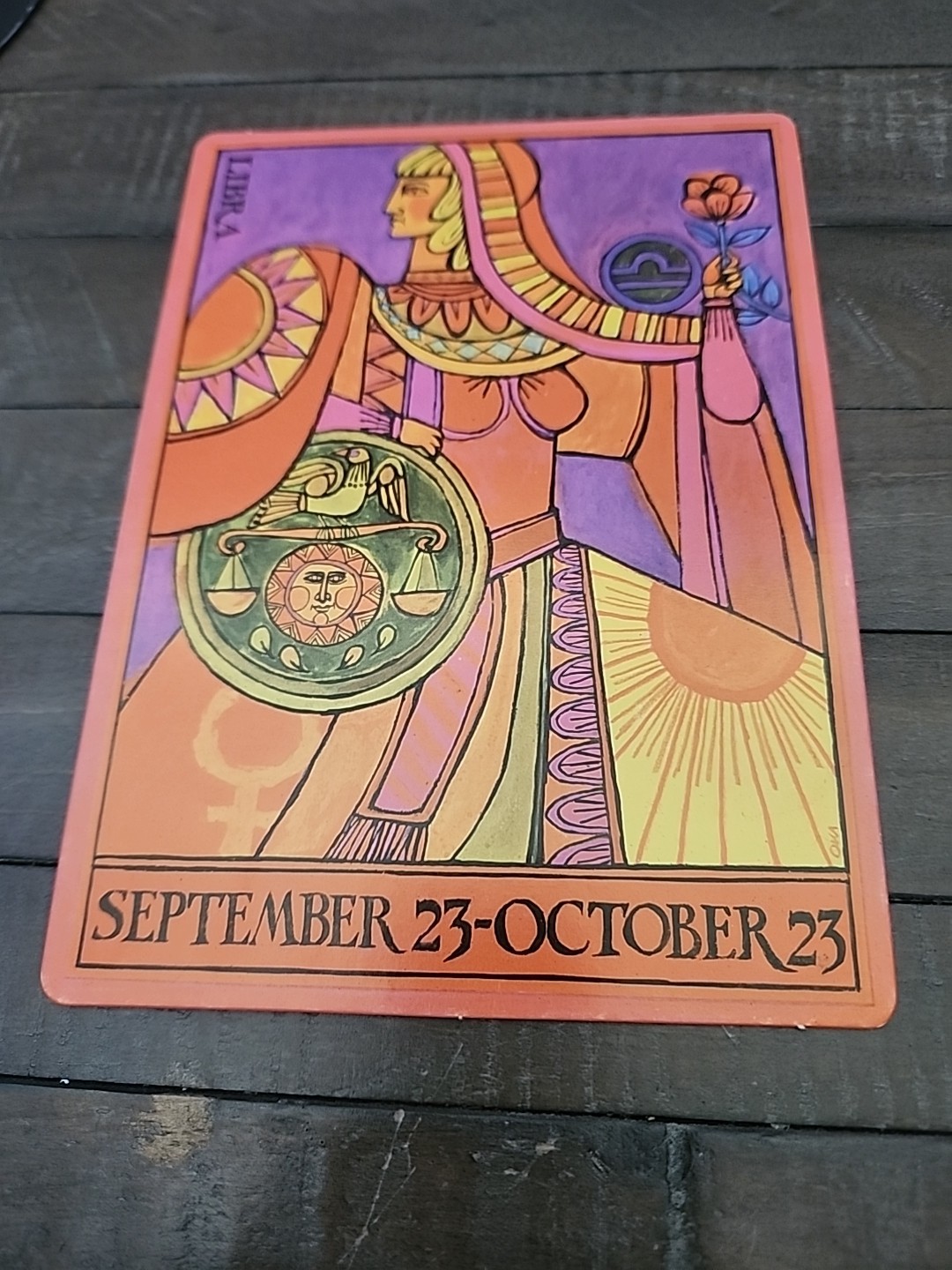 1968 Psychedelic Zodiac Jumbo Postcard By Jane Oka Libra