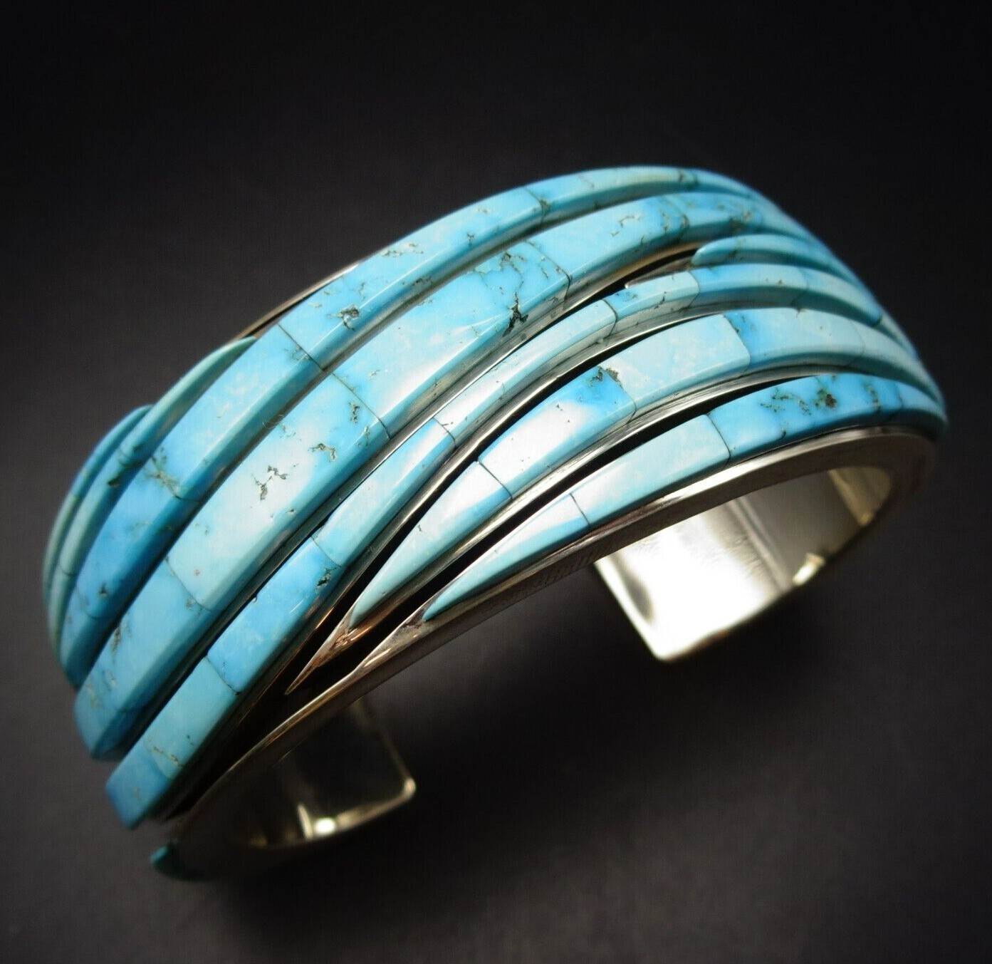 Earl Plummer NAVAJO Heavy Sterling Silver WAVES of TURQUOISE Cuff BRACELET Earl Plummer NAVAJO Heavy Sterling Silver WAVES of TURQUOISE Cuff BRACELET