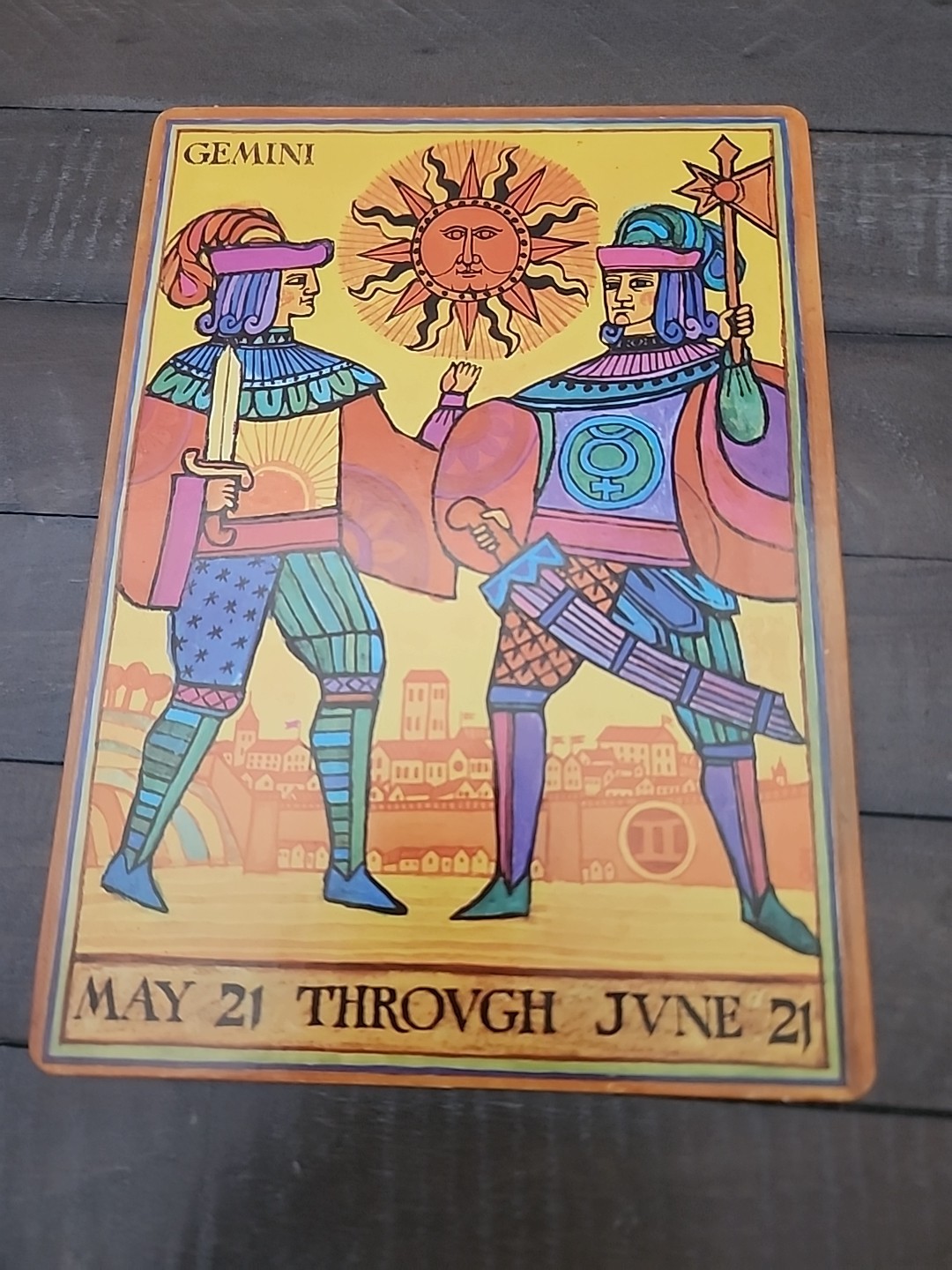 1968 Psychedelic Zodiac Jumbo Postcard By Jane Oka Gemini