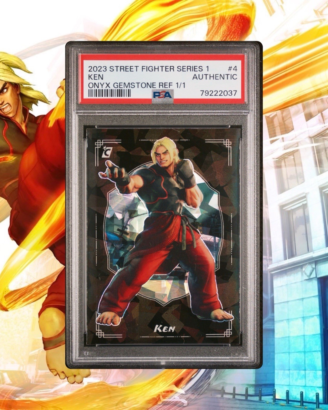 2023 Cardsmiths Street Fighter Series 1 Ken #4 Onyx Gemstone Refractor 1/1 PSA 2023 Cardsmiths Street Fighter Series 1 Ken #4 Onyx Gemstone Refractor 1/1 PSA