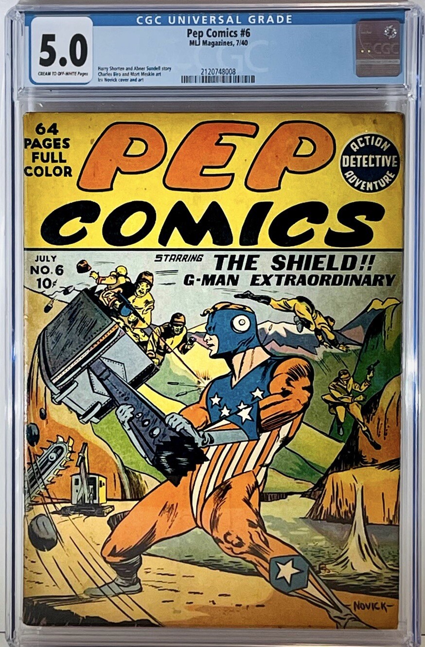 ⭐️Pep Comic #6,1940 CGC 5.0 WWII🇺🇸Panama Canal Invasion,The Shield ⭐️ Scarce
