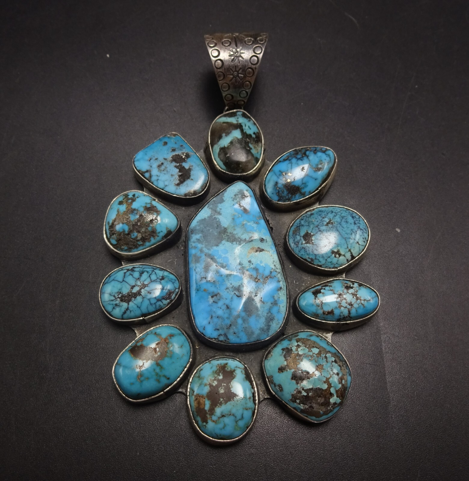 Exquisite FEDERICO JIMENEZ Sterling Silver BLUE TURQUOISE Cluster PENDANT 64g