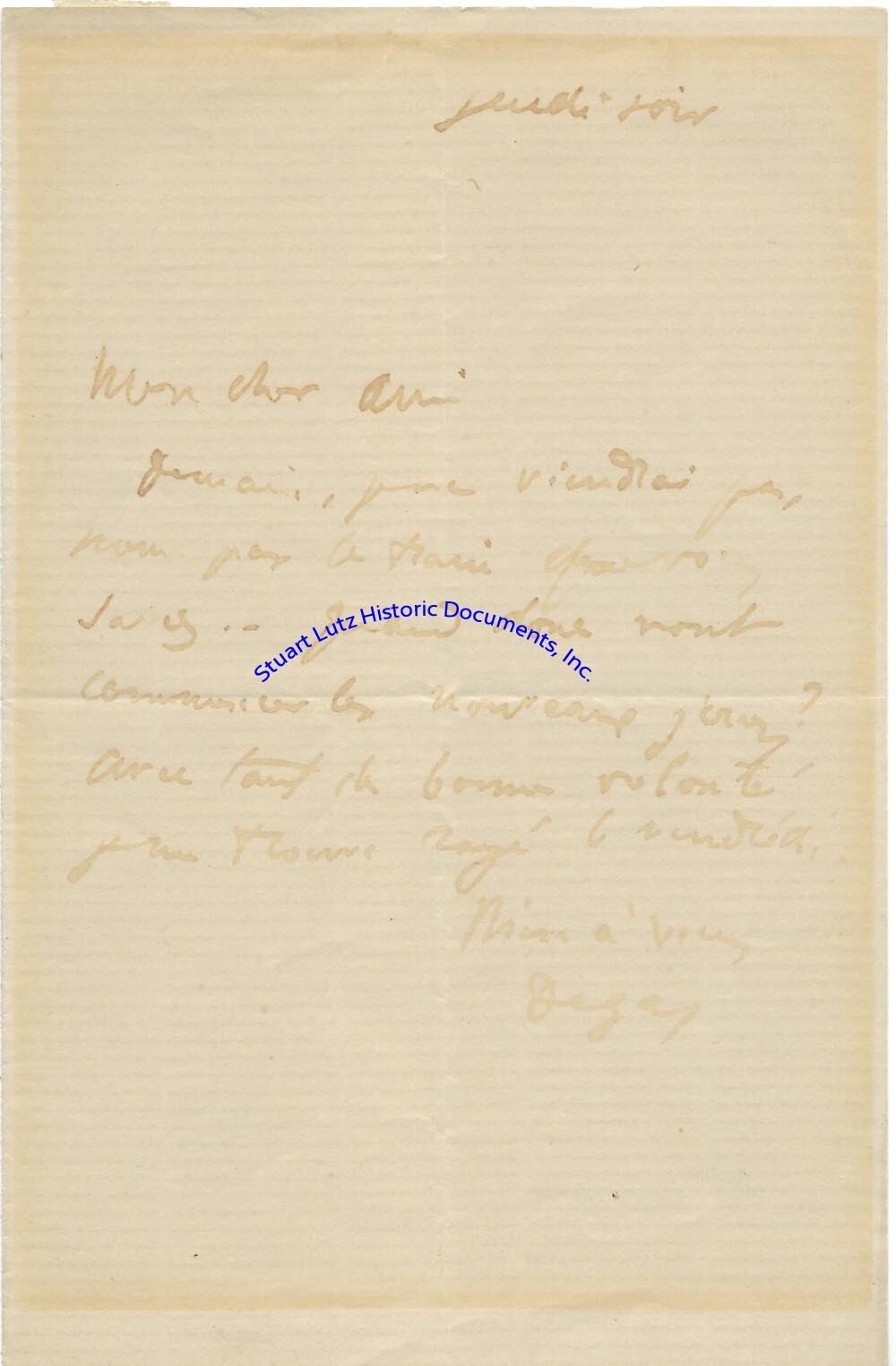Edgar Degas handwritten & signed letter - famous French painter of dancers Edgar Degas handwritten & signed letter - famous French painter of dancers