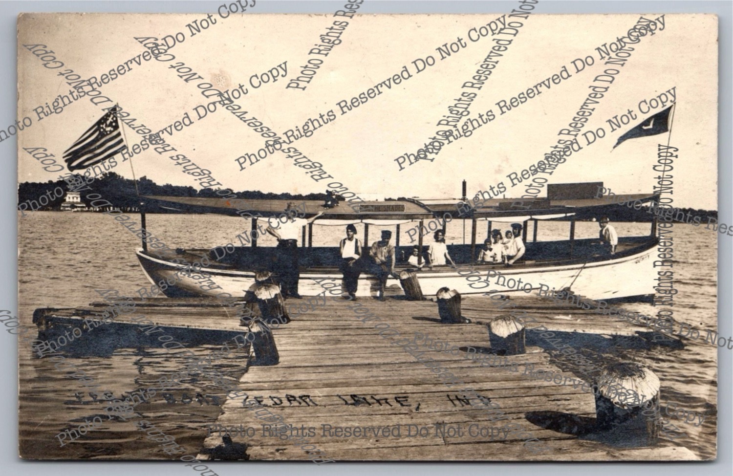 Antique RPPC Cedar Lake Indiana Ferry Boat Real Photo Postcard 