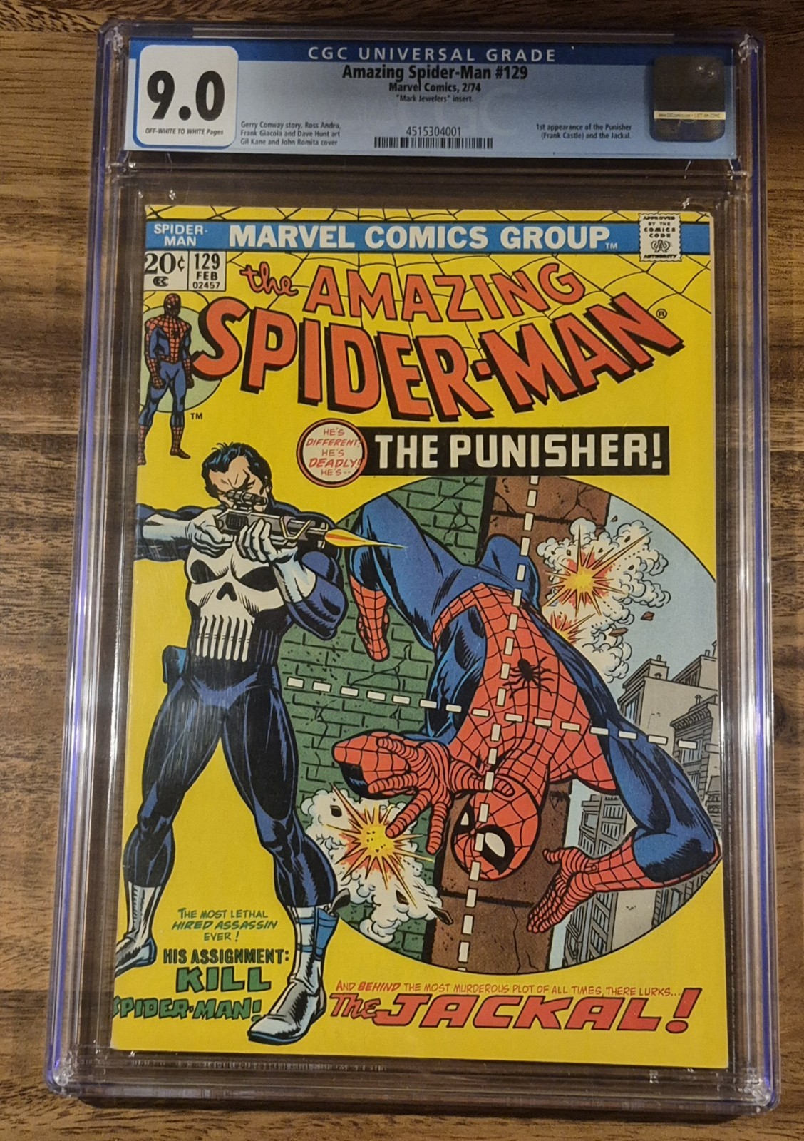 AMAZING SPIDER-MAN #129 1ST PUNISHER MARK JEWELERS CGC 9.0 VERY RARE