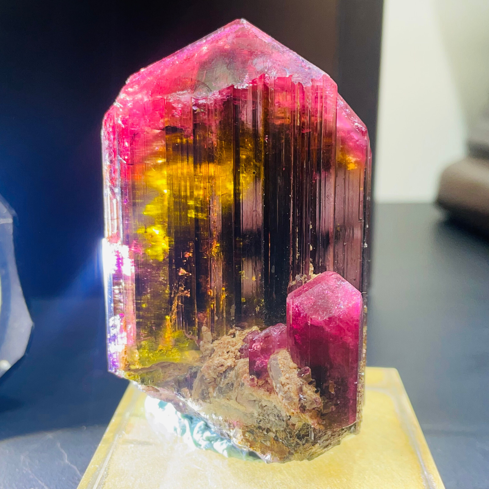 336g Gem Natural Museum collection Red yellow tourmaline Crystal Quartz +stand 336g Gem Natural Museum collection Red yellow tourmaline Crystal Quartz +stand
