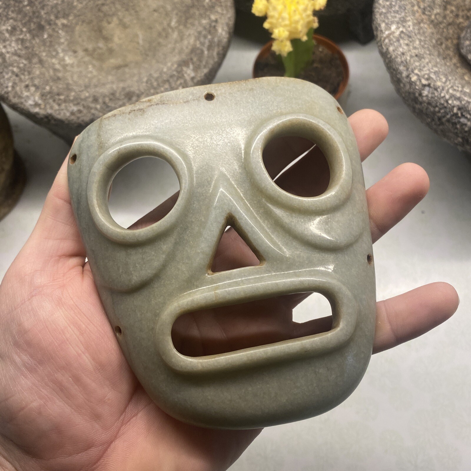 MLC s9311 Pre-Columbian Costa Rica Green Jade Stone Hardstone Mask Artifact