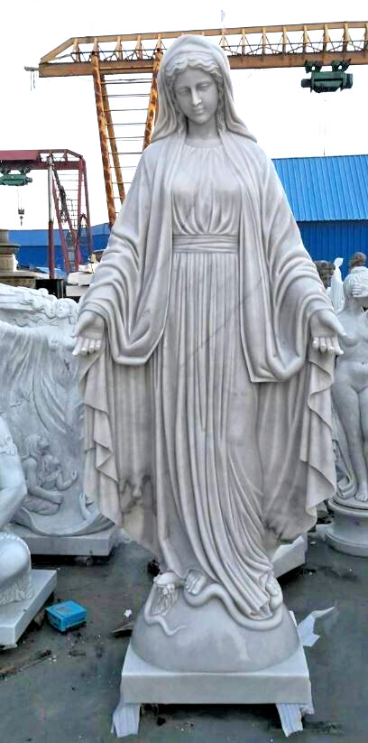 Nice Life Size Carved Marble Statue of Mary, Our Lady of Grace, 90 Nice Life Size Carved Marble Statue of Mary, Our Lady of Grace, 90