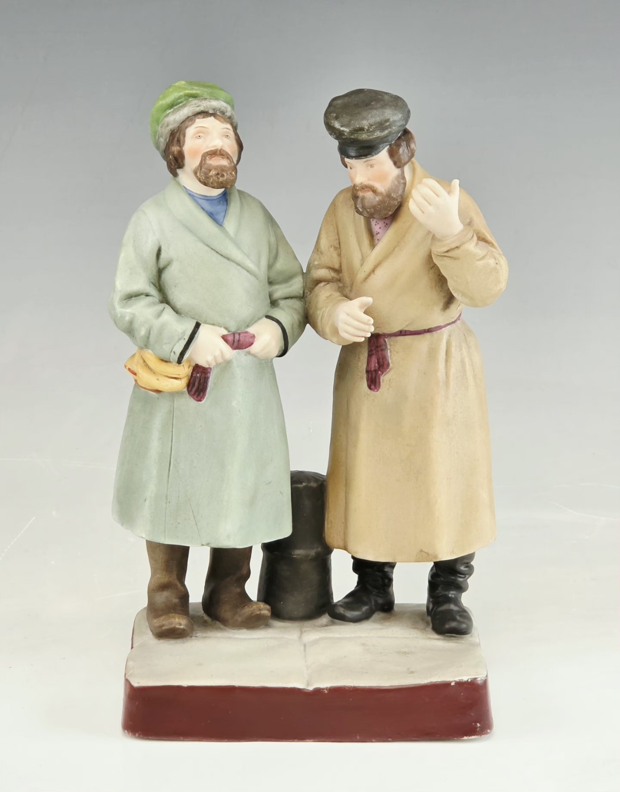 19C Russian Gardner Porcelain Group Figurine of Two Peasants in Conversation 