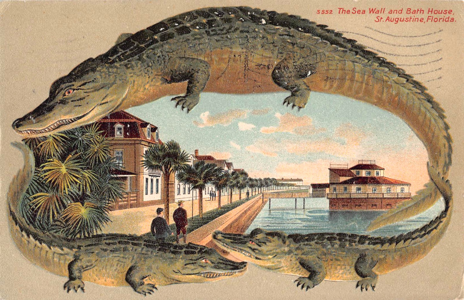 c.1909 Alligator Border Sea Wall & Bath House St. Augustine FL post card c.1909 Alligator Border Sea Wall & Bath House St. Augustine FL post card