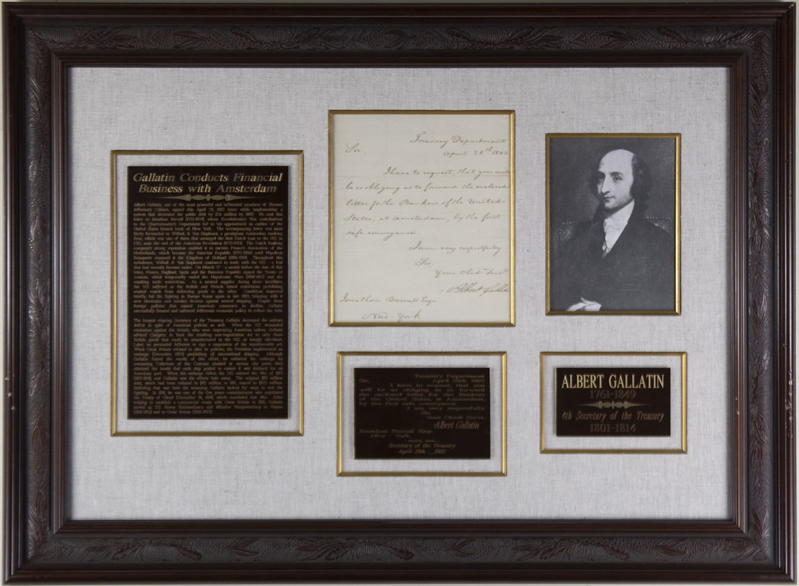 ALBERT GALLATIN - MANUSCRIPT LETTER SIGNED 04/28/1802 ALBERT GALLATIN - MANUSCRIPT LETTER SIGNED 04/28/1802