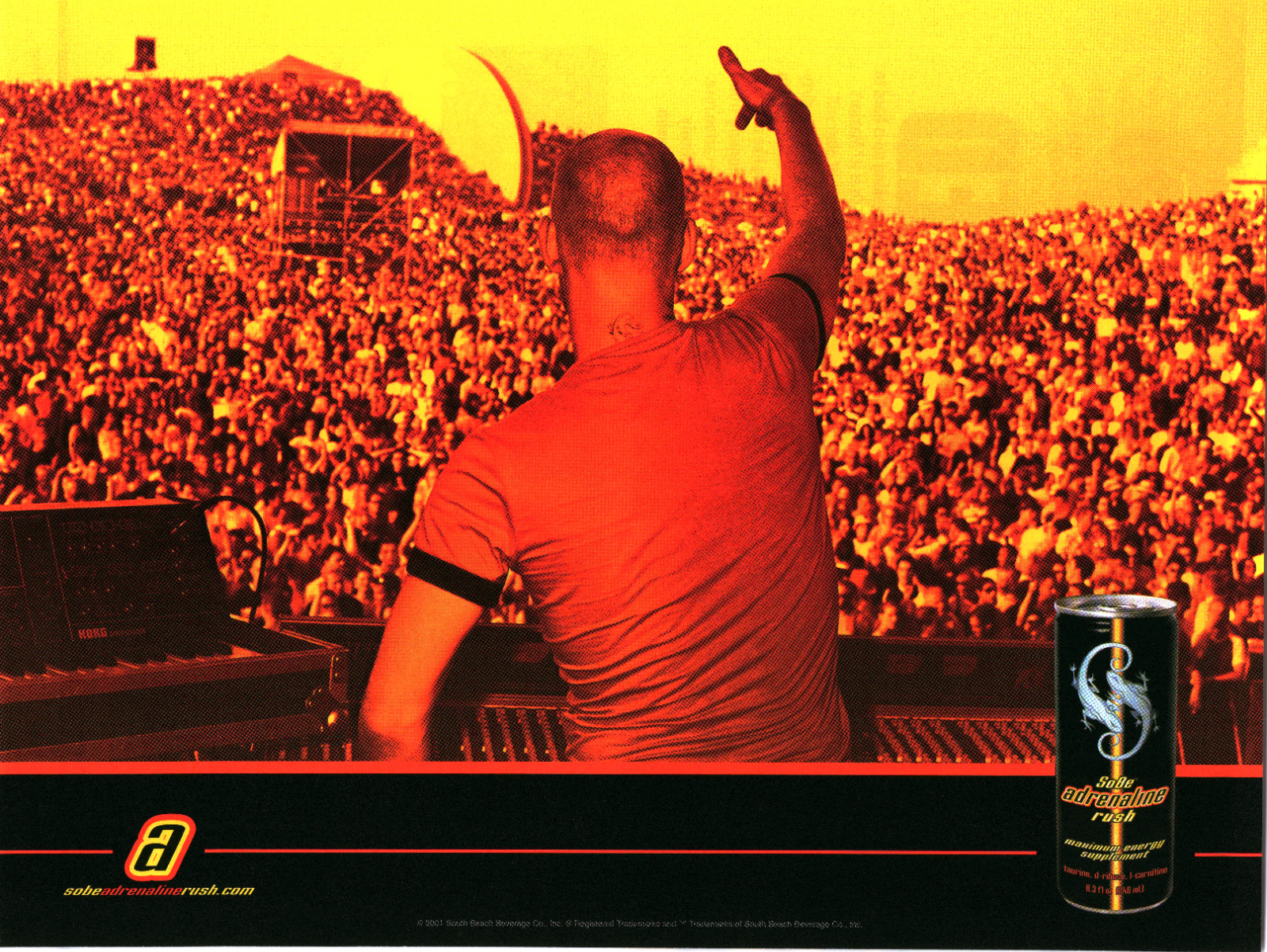 Sobe 2001 South Beach Beverage Adrenaline Rush Vintage Print Ad Music DJ Crowd Sobe 2001 South Beach Beverage Adrenaline Rush Vintage Print Ad Music DJ Crowd