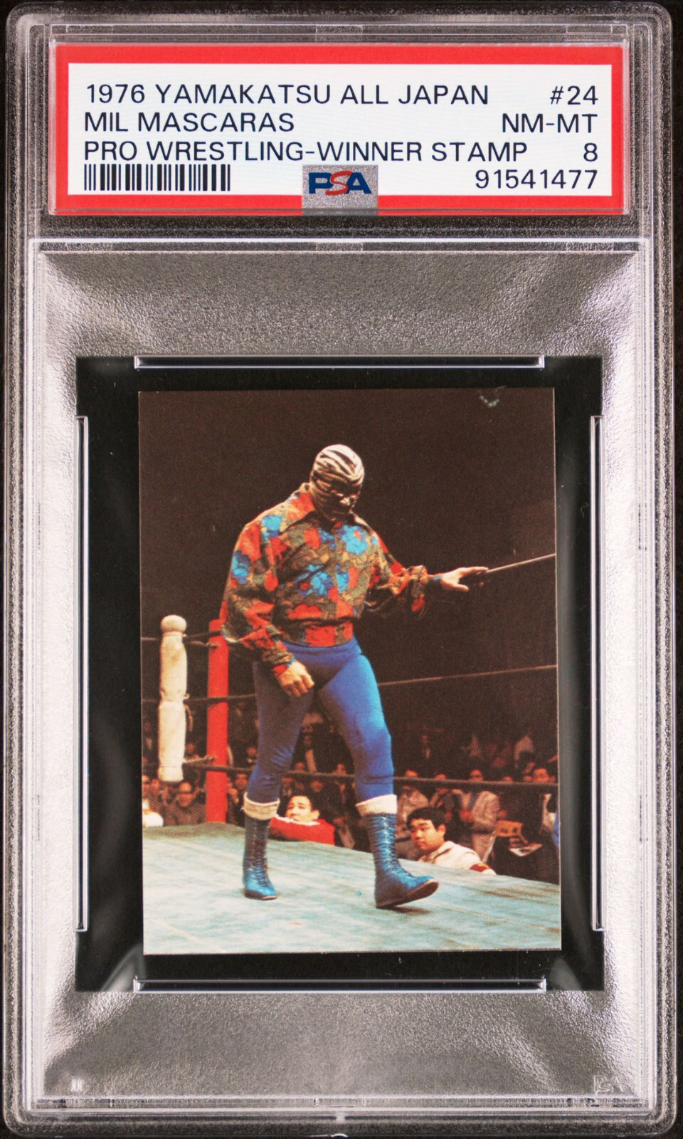 1976 Yamakatsu Pro Wrestling Mil Mascaras #24 PSA 8 RC Rookie Winner Stamp RARE