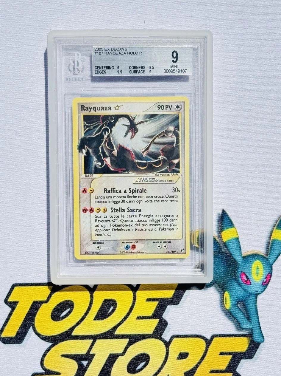 Pokemon Rayquaza Gold Star 107/107 Ex Deoxys ITA BGS 9 MINT (0.5 to 9.5) 2005 Pokemon Rayquaza Gold Star 107/107 Ex Deoxys ITA BGS 9 MINT (0.5 to 9.5) 2005