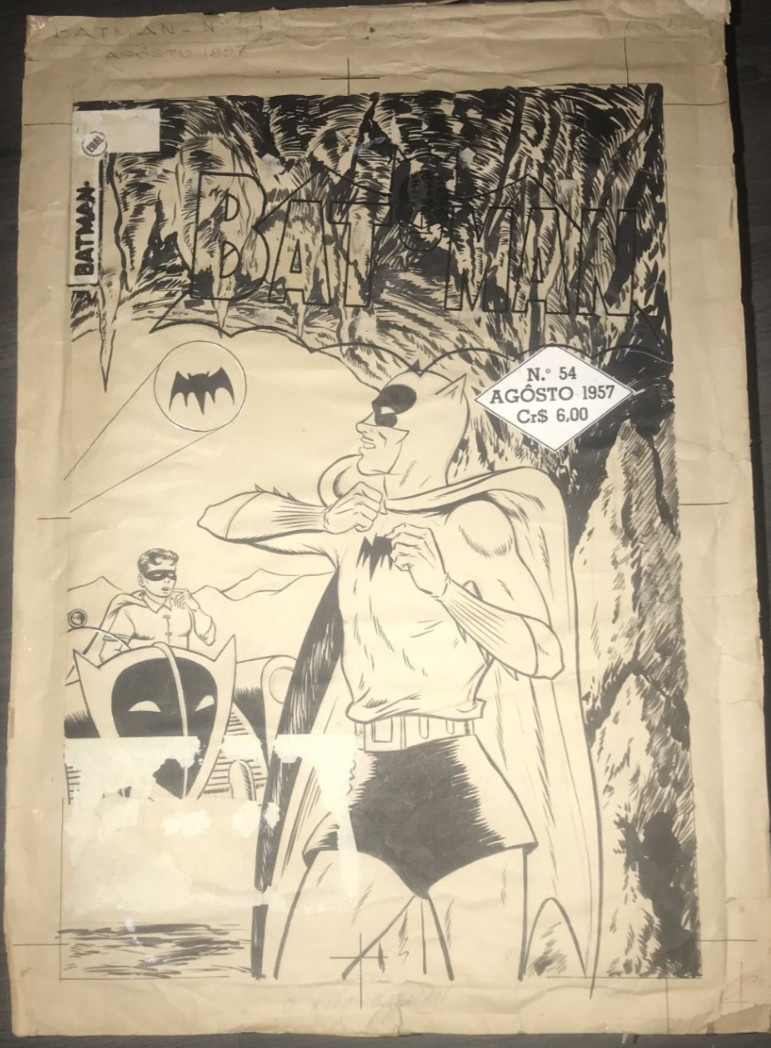 BATMAN ROBIN BATMOBILE BATALFRED DC COMICS COVER PUBLISHED ORIGINAL ART 1957 BATMAN ROBIN BATMOBILE BATALFRED DC COMICS COVER PUBLISHED ORIGINAL ART 1957