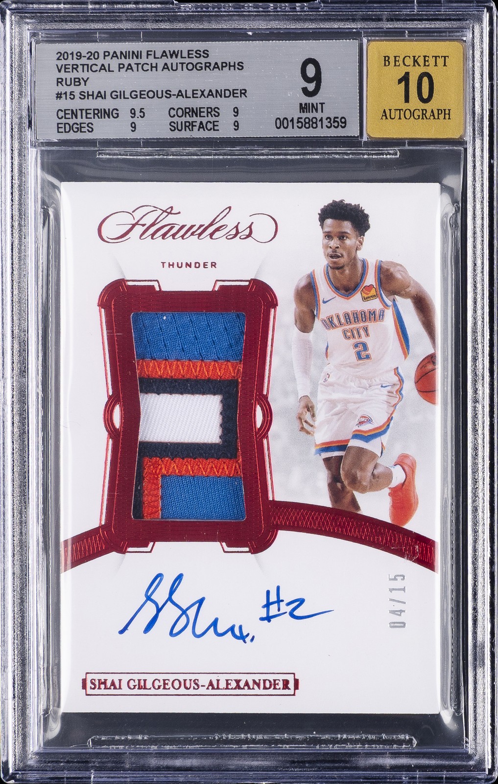 2019-20 PANINI FLAWLESS VERTICAL PATCH AUTOS RUBY SHAI GILGEOUS-ALEXANDER BGS 9