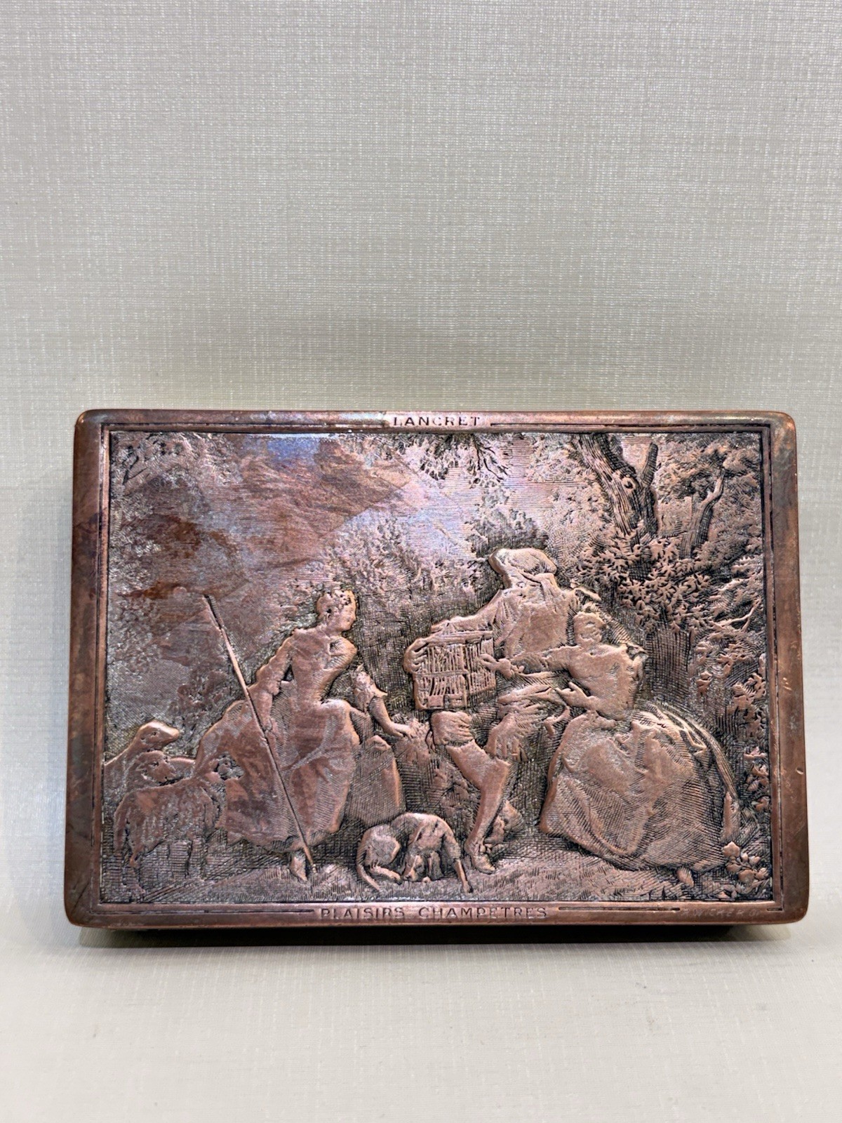 Small Antique Jewelry Box Made Nicolas Lancret Champetres France 3.5x1x2.5” Small Antique Jewelry Box Made Nicolas Lancret Champetres France 3.5x1x2.5”