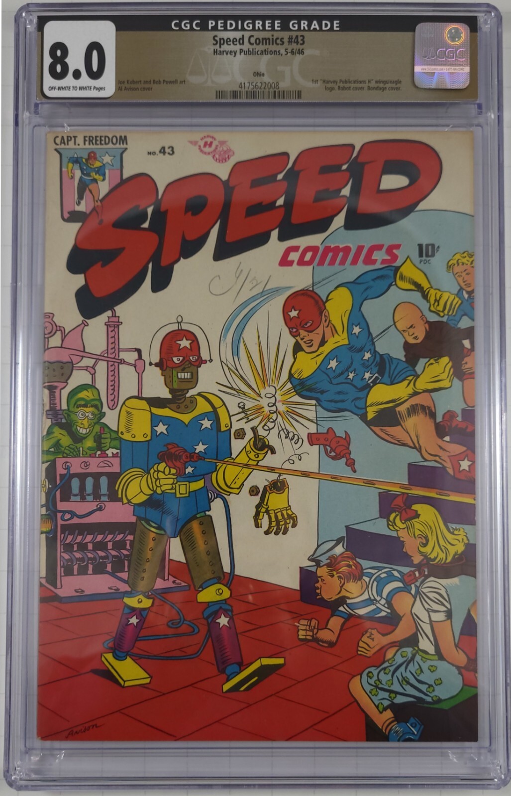 CGC 8.0 VF == 1946 SPEED COMICS #43 / OW-W Pages / Ohio Pedigree + Robot Cover CGC 8.0 VF == 1946 SPEED COMICS #43 / OW-W Pages / Ohio Pedigree + Robot Cover