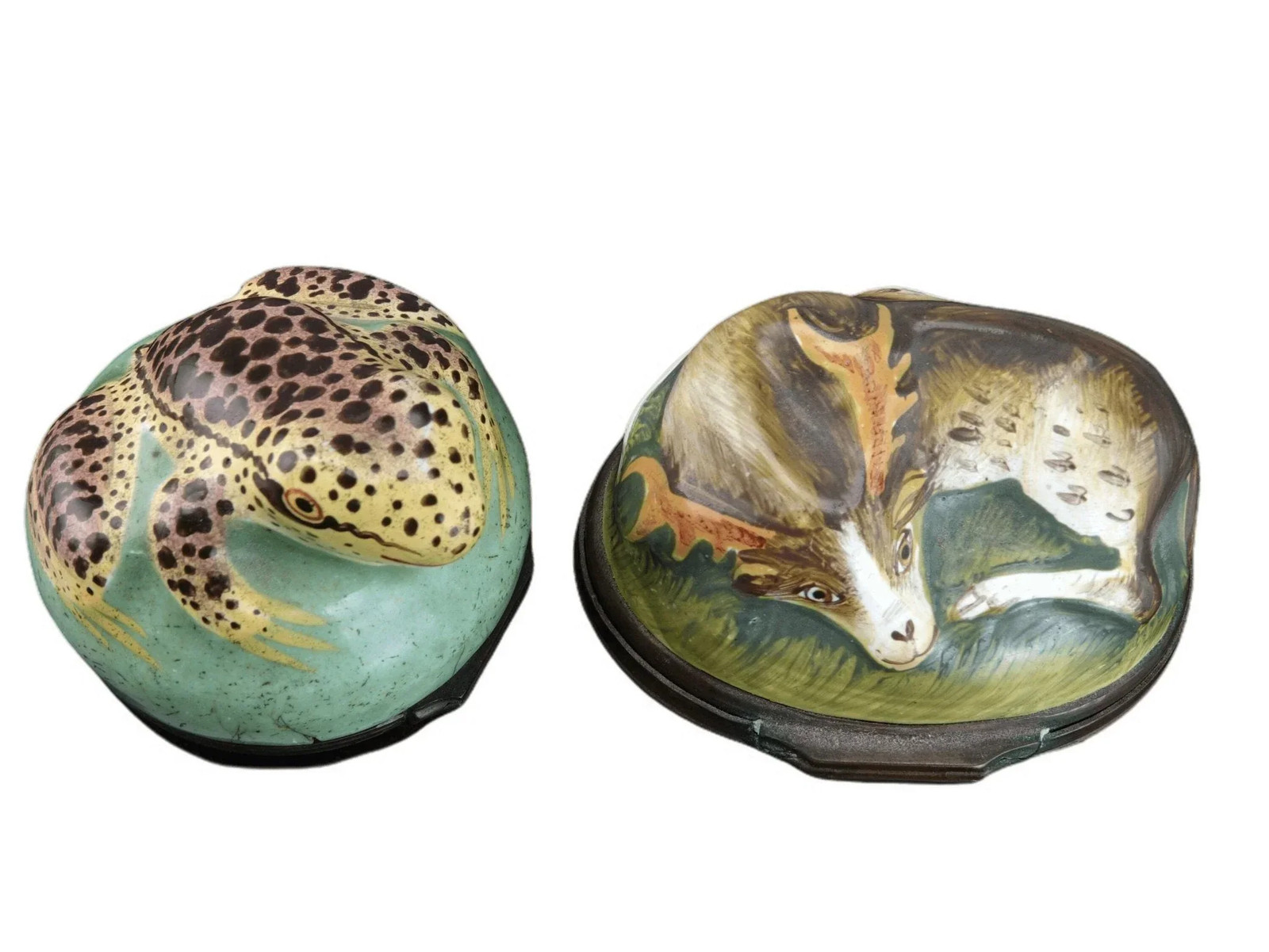 c1750's Battersea box Frog and Deer 18th century british enamel boxes
