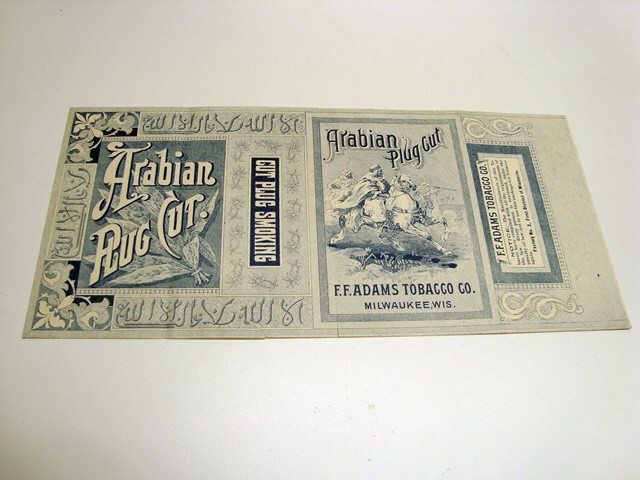 Circa 1880s F. F. Adams Tobacco Arabian Cut Plug Wrapper, Milwaukee, Wisconsin Circa 1880s F. F. Adams Tobacco Arabian Cut Plug Wrapper, Milwaukee, Wisconsin