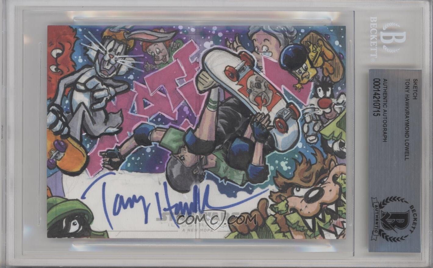 2013 TOPPS STAR WARS SPACE JAM TONY HAWK SIGNED ORIGINAL SKETCH CARD 1/1 BAS