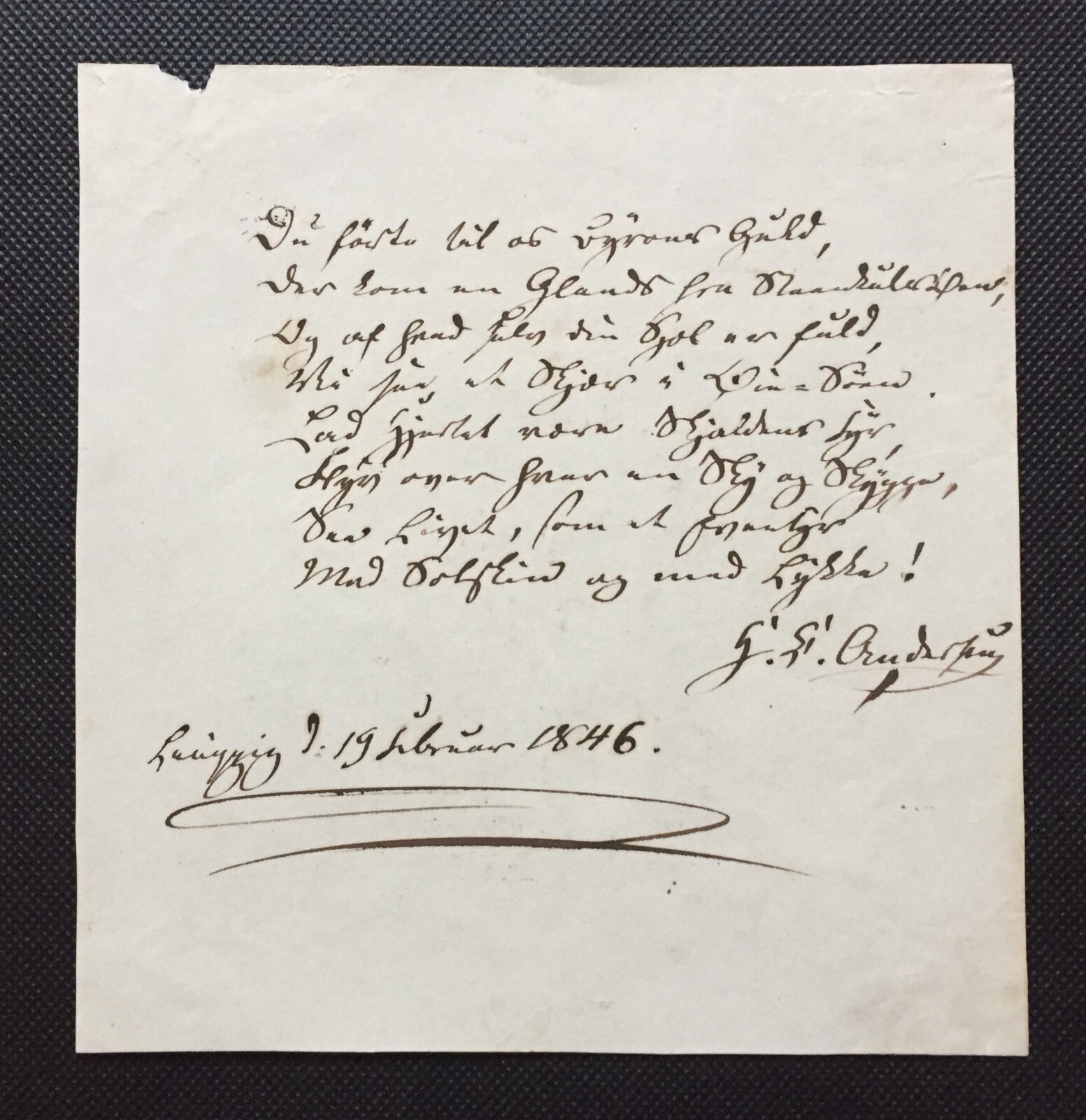 Hans Christian ANDERSEN - Signed Autograph Poem - Life as an Adventure - 1846