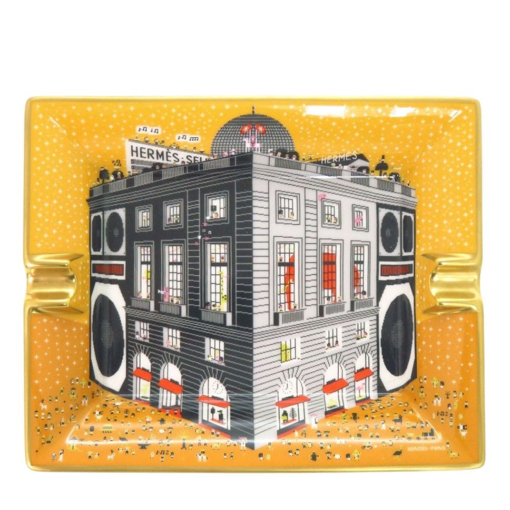 HERMES 3H Faubourg Party Ashtray Yellow Gray Porcelain 20cm x 16cm x 4cm HERMES 3H Faubourg Party Ashtray Yellow Gray Porcelain 20cm x 16cm x 4cm