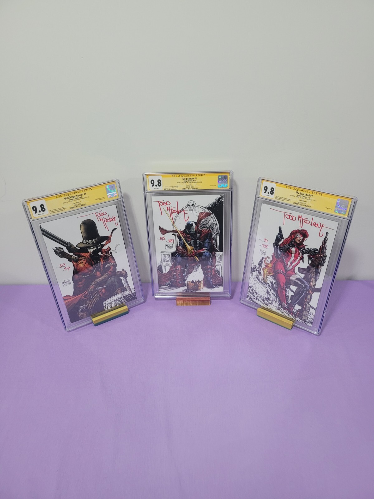 King Spawn #1, The Scorched #1, Gunslinger Spawn #1 CGC 9.8. Todd Mcfarlane King Spawn #1, The Scorched #1, Gunslinger Spawn #1 CGC 9.8. Todd Mcfarlane