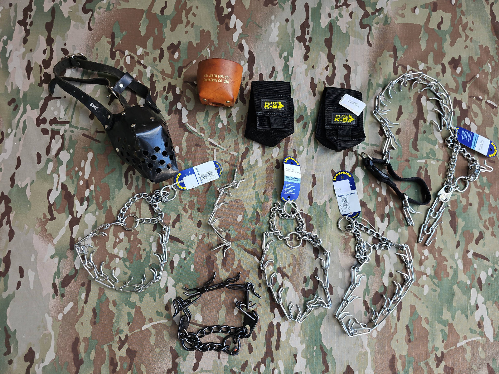 LOT K9 Military Dog Training Aids Herm Sprenger Curogan Collar Ray Allen Muzzle LOT K9 Military Dog Training Aids Herm Sprenger Curogan Collar Ray Allen Muzzle