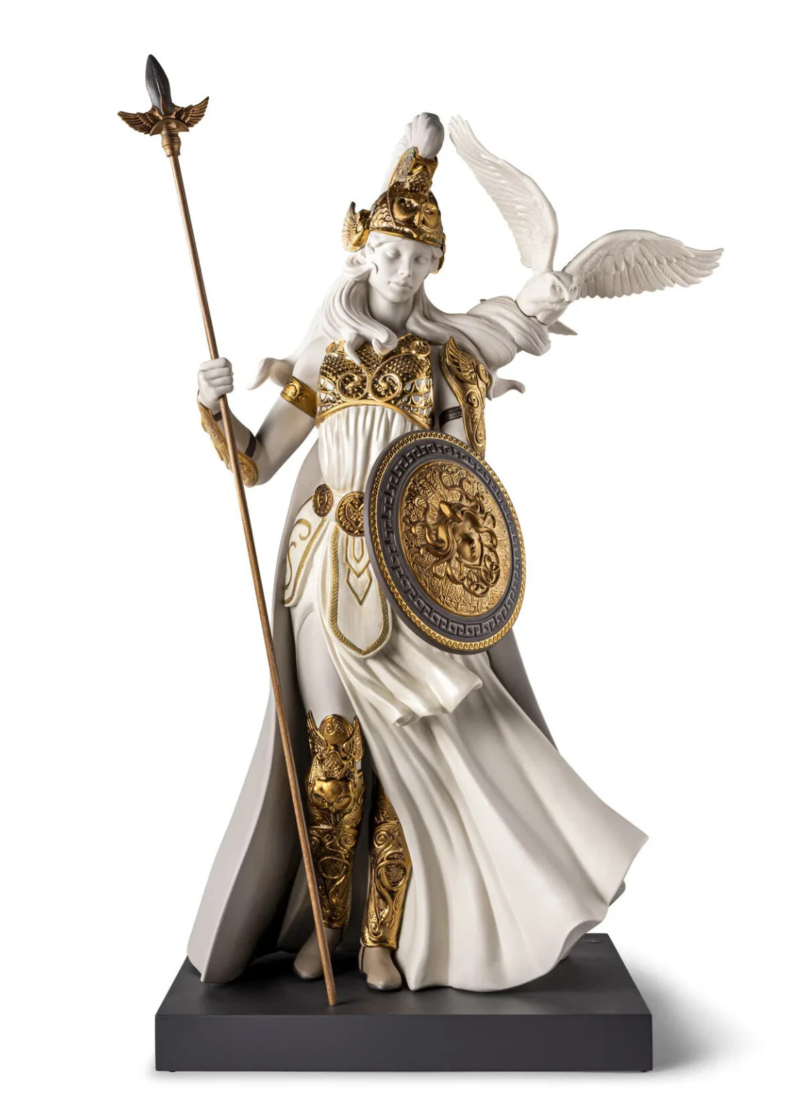 Lladro Athena Sculpture Greek Goddess Matte Gold Porcelain 01009754 New Lladro Athena Sculpture Greek Goddess Matte Gold Porcelain 01009754 New
